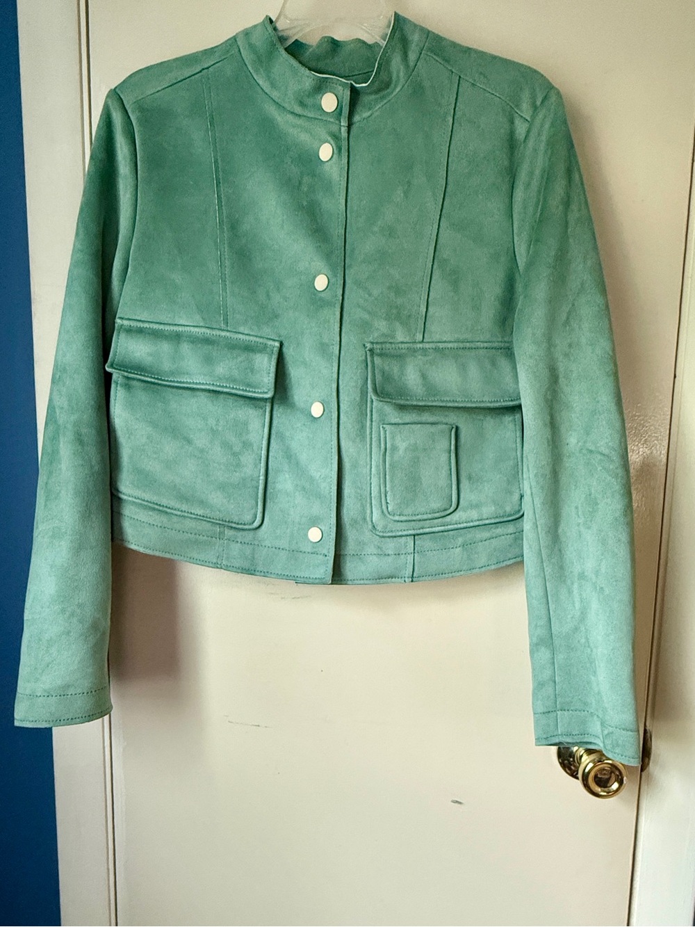NWT Zara Faux Suede Cropped Utility Jacket Sage Green Size L